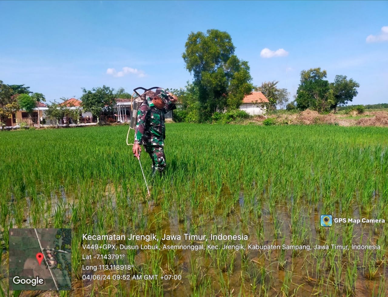 Babinsa Koramil Jrengik, Serka Semin, Bantu Petani Basmi Hama dan Gulma