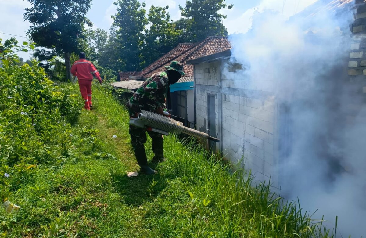 Perangi Demam Berdarah, Babinsa dan Dinas Kesehatan Lakukan Fogging di Dusun Bandung Tambelangan